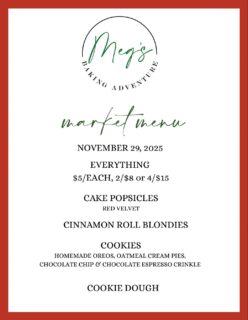 Come see me tomorrow from 10-2 at the Anderson County Holiday Market! I have classic chocolate chip and some new favorite cookies to try! A delicious chocolate espresso crinkle cookie and some cake popsicles! Come enjoy a treat and get some Christmas shopping done!