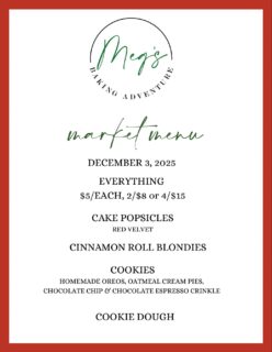 Come see me at Patrick Square in Clemson for the final market of the year! Plenty of holiday treats! From 3:30-6:30!